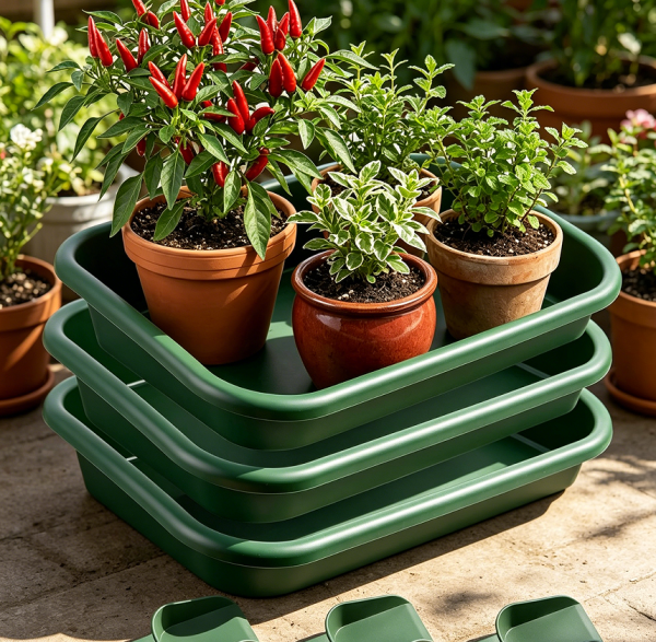 Three-Set Green Tidy Tray with Scoops 58x35x11 cm